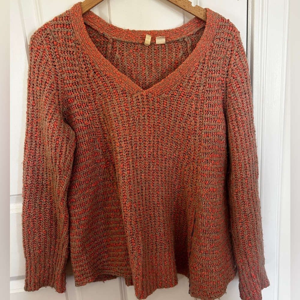 Moth Anthropologie Sweater Womens Large Vneck Top Side Zip Asymmetric Knit shirt